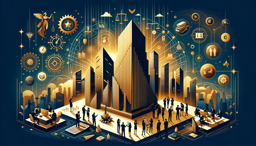 Modern illustration, capturing the essence of a PEO's value for startups. The backdrop is a bustling urban setting with rising skyscrapers, symbolizing growth and development. 