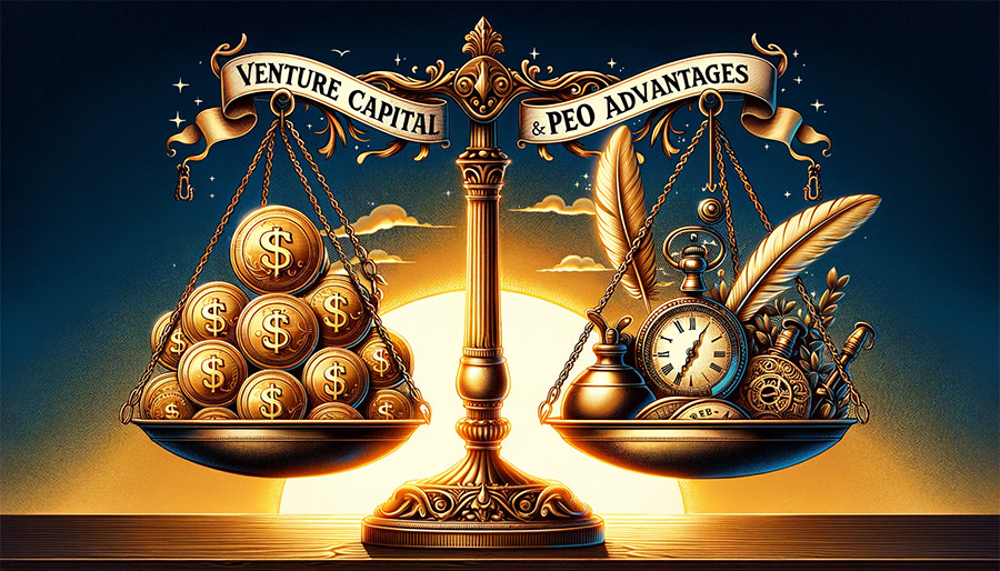 Illustration of a vintage balance scale showing how can Venture Capital firms benefit from using Professional Employer Organization services